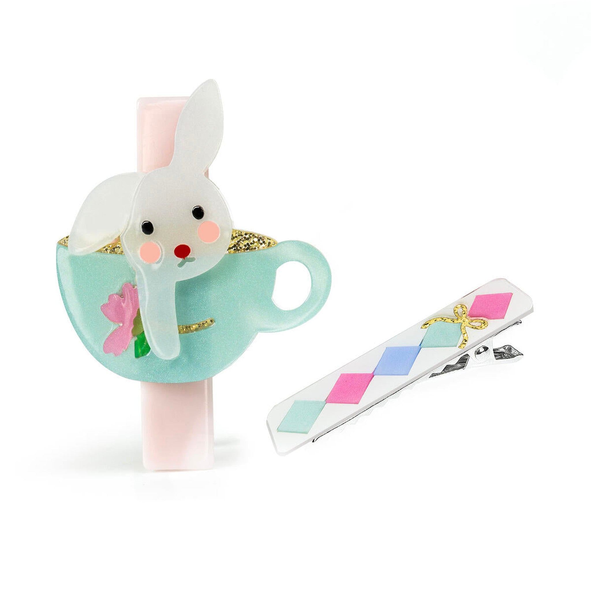 Bunny In a Teacup Hair Clips